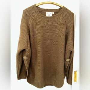 COTTON & Rye The Texanna Concho Sweater Buffalo Nickel Oversized in OLIVE SZ: M